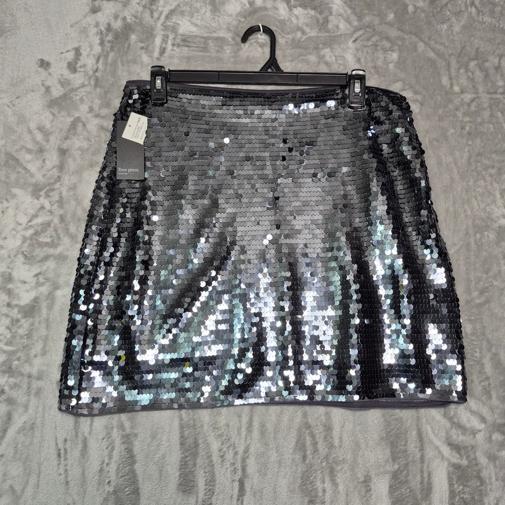 Free Press Grey Charcoal Sequin Mini Skirt XL NWT RK424540MI Party Glam